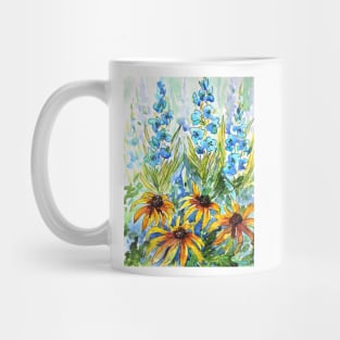 Delphinium and Echinacea  Flowers Watercolor Painting Mug